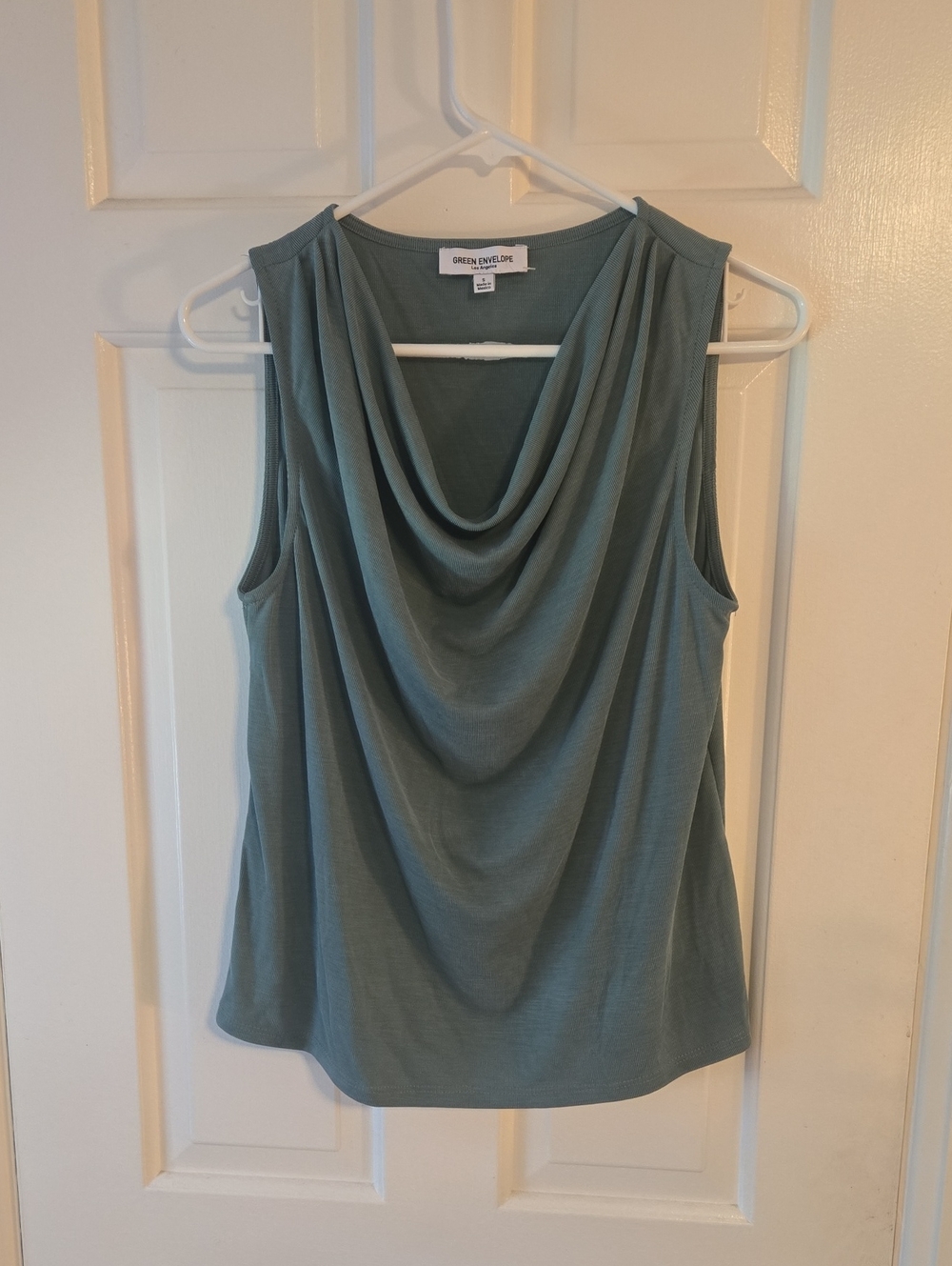 Green Envelope Draped Cowl Neck Tank in Teal Green